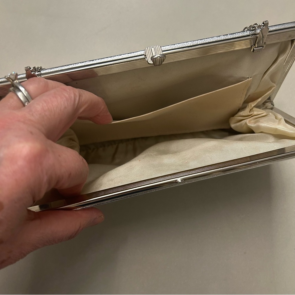 Silver Lame Clutch Bag with Chain Strap - Picture 3 of 9